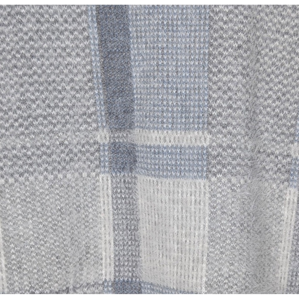 Rachel Zoe Blue Plaid Shacket Oversized Knit Cardigan Women Large Comfy Layer - Picture 4 of 6